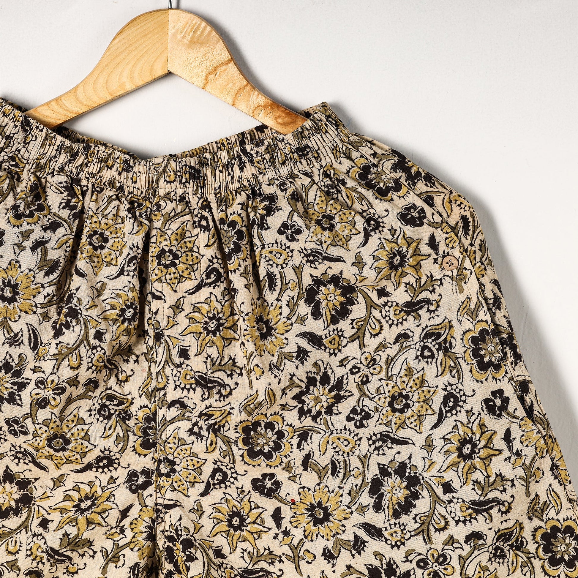 Beige - Kalamkari Block Printed Cotton Unisex Boxer/Shorts
