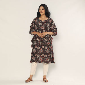 Black - Bagru Dabu Block Printing Cotton Kaftan Dress (Medium)