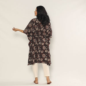 Black - Bagru Dabu Block Printing Cotton Kaftan Dress (Medium)