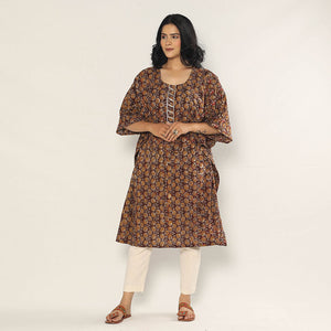 Brown - Bagru Dabu Block Printing Cotton Kaftan Dress (Medium)