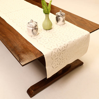Beige - Applique Cut work Cotton Table Runner (73 x 18 in)