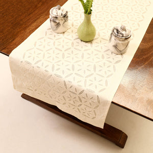 Beige - Applique Cut work Cotton Table Runner (73 x 18 in)