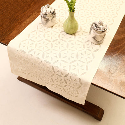 Beige - Applique Cut work Cotton Table Runner (73 x 18 in)