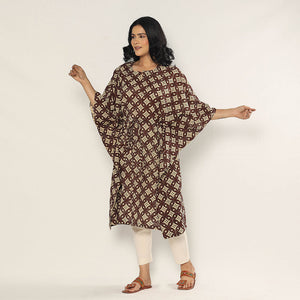 Brown - Bagru Dabu Block Printing Cotton Kaftan Dress (Medium)