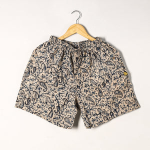 Beige - Kalamkari Block Printed Cotton Unisex Boxer/Shorts