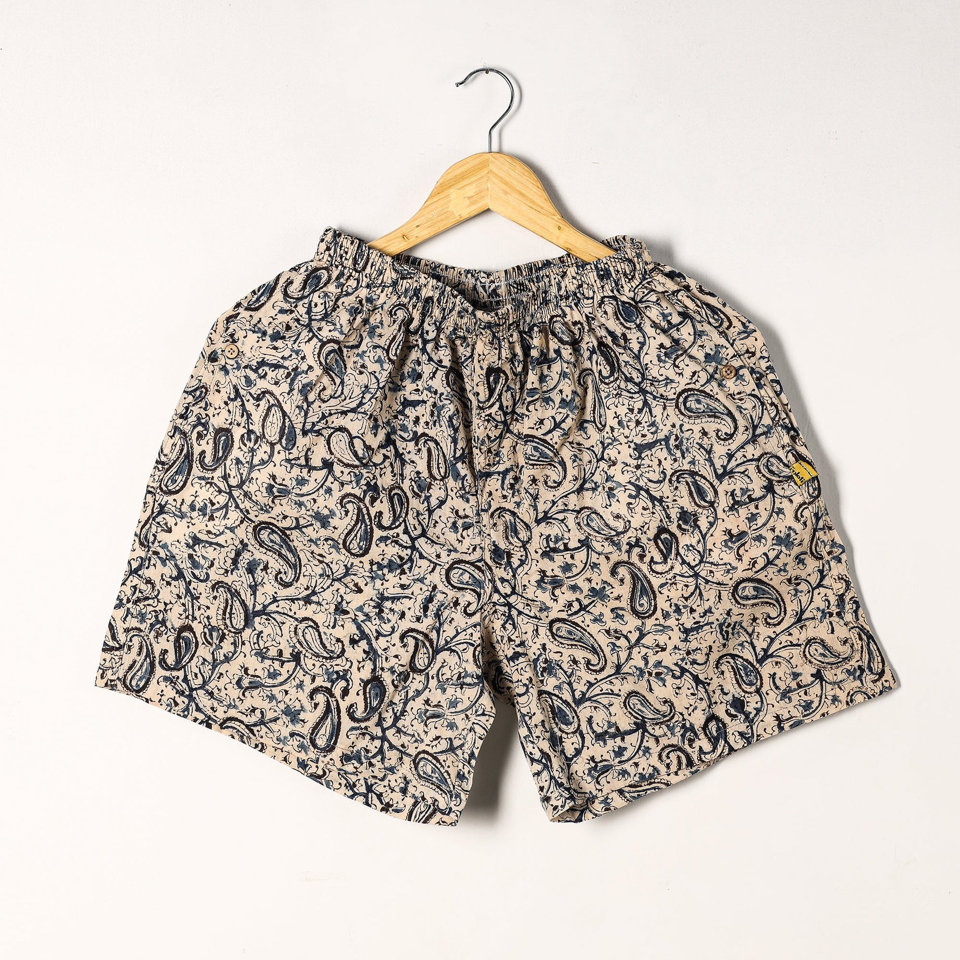 Beige - Kalamkari Block Printed Cotton Unisex Boxer/Shorts
