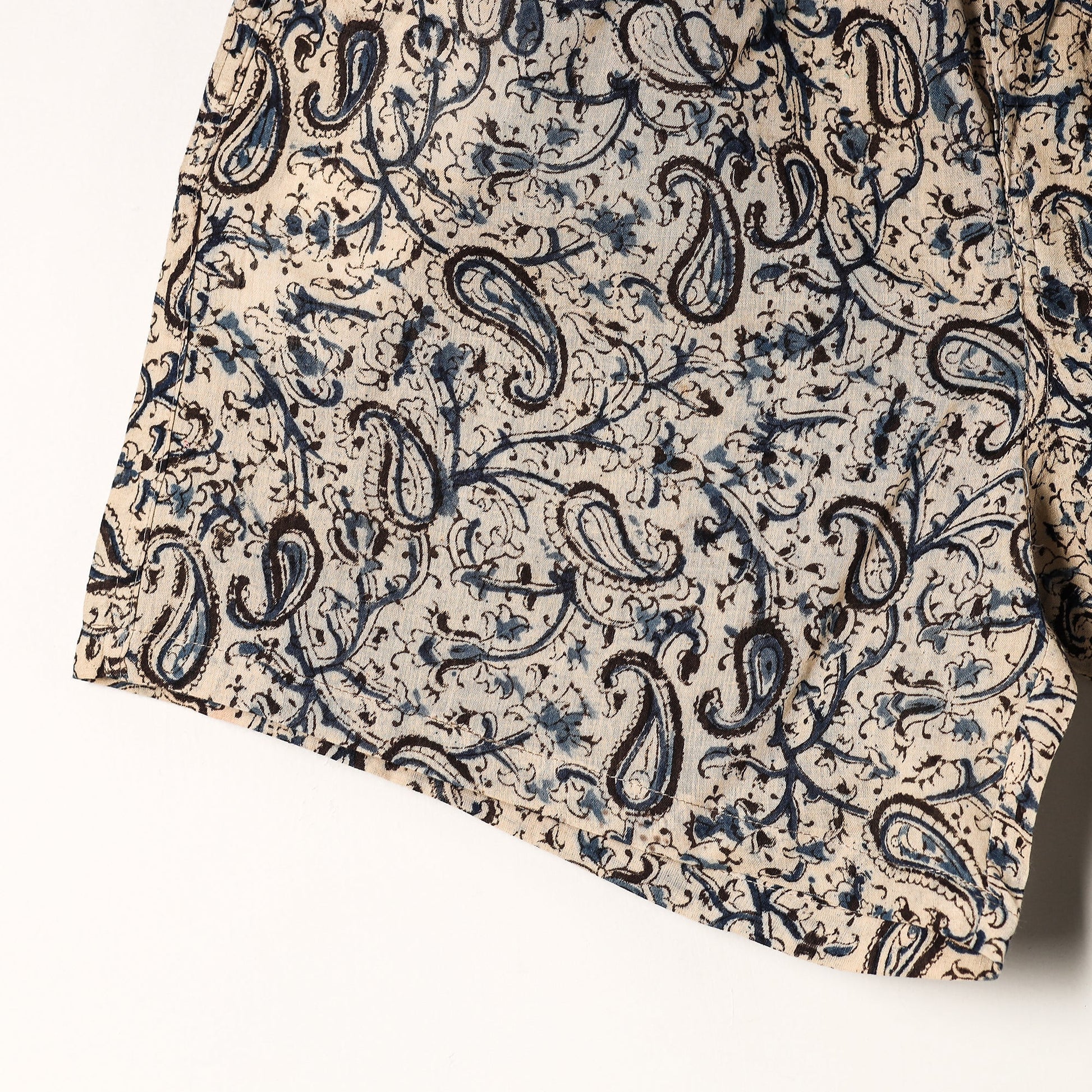 Beige - Kalamkari Block Printed Cotton Unisex Boxer/Shorts