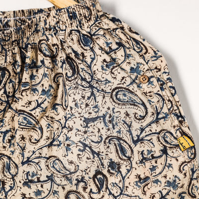 Beige - Kalamkari Block Printed Cotton Unisex Boxer/Shorts