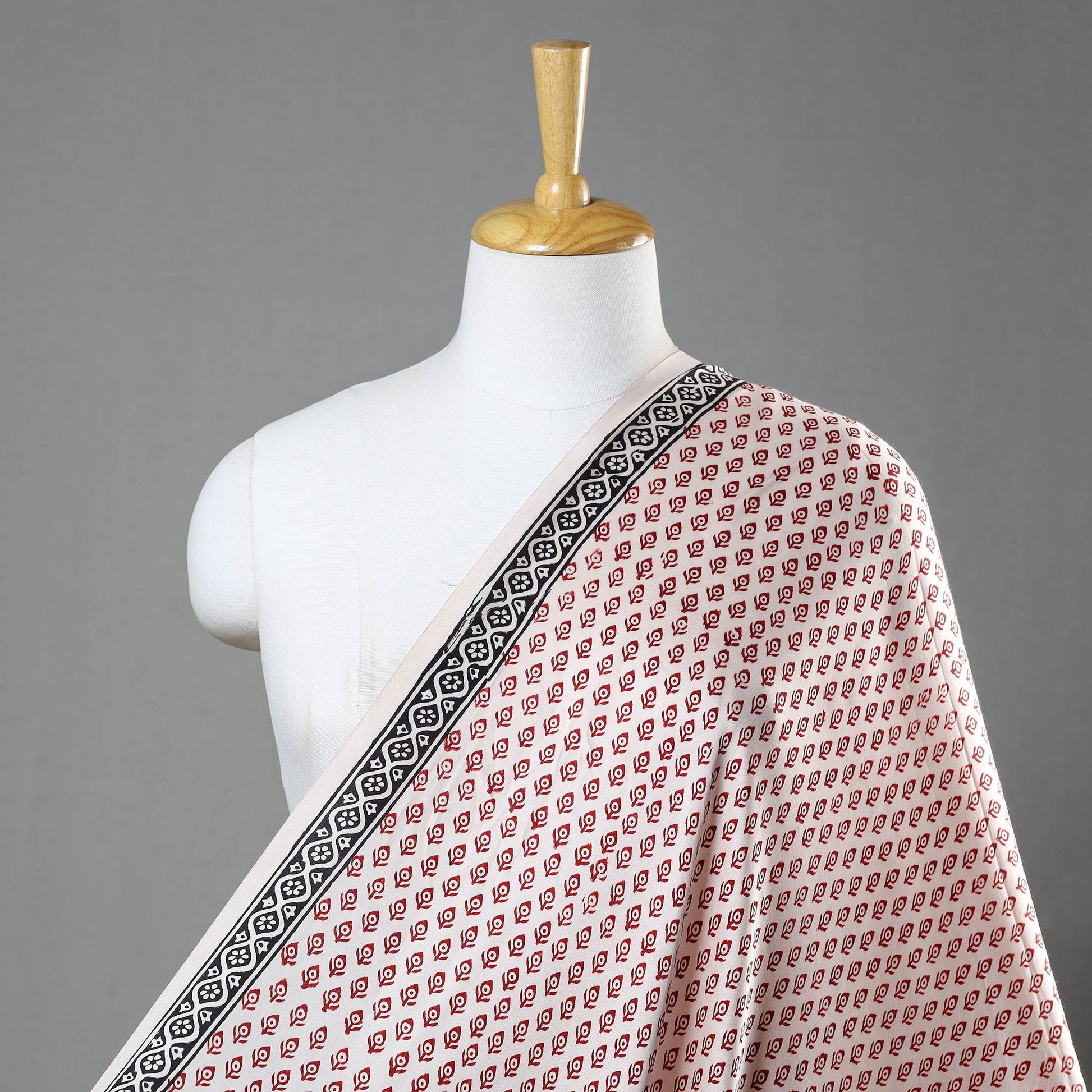 Beige - Hand Block Modal Silk Bagh Print Fabric 07