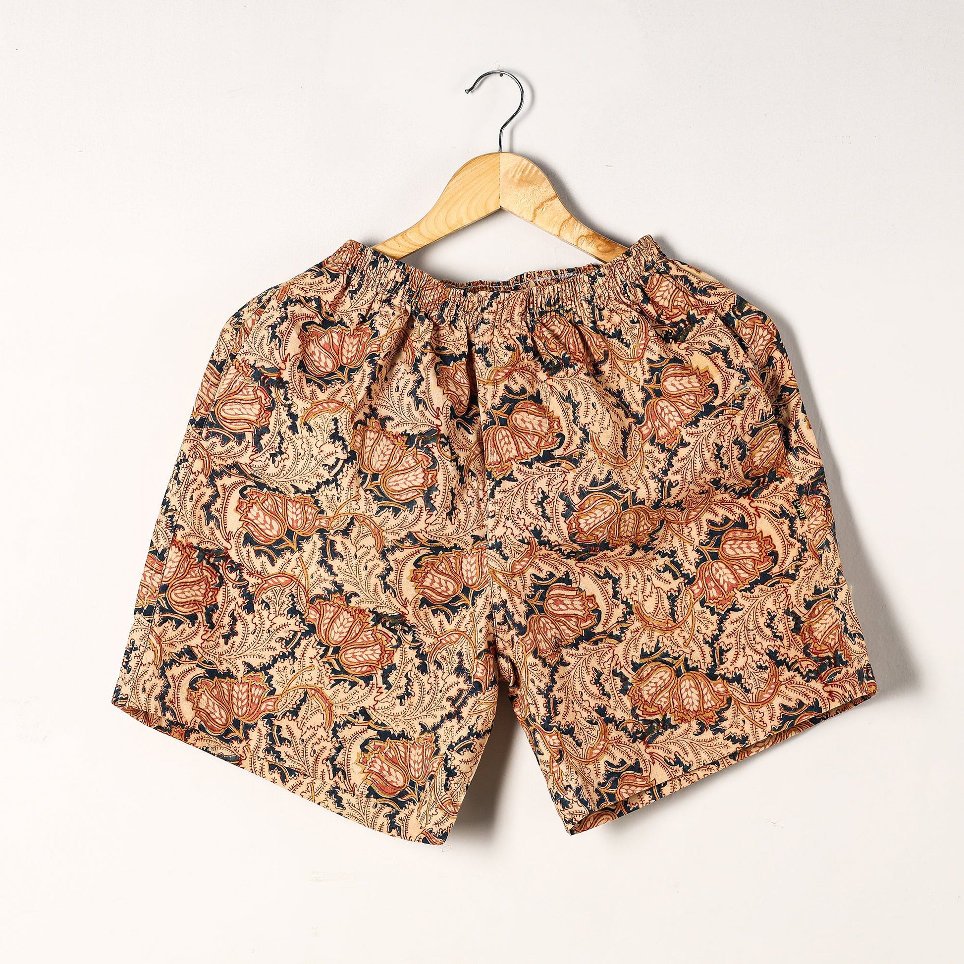 Beige - Kalamkari Block Printed Cotton Unisex Boxer/Shorts