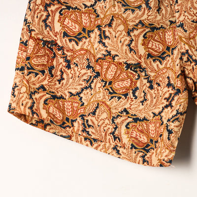 Beige - Kalamkari Block Printed Cotton Unisex Boxer/Shorts