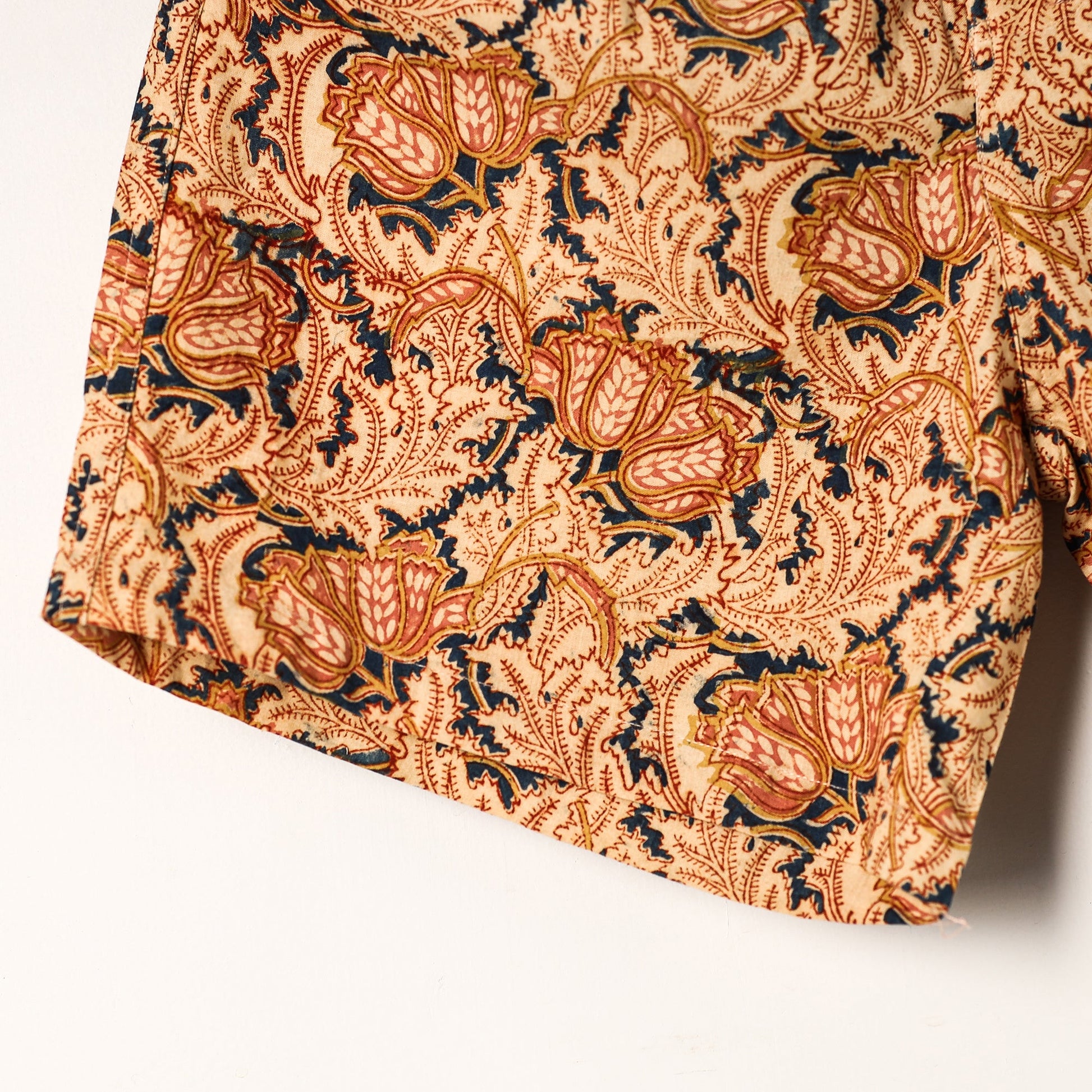 Beige - Kalamkari Block Printed Cotton Unisex Boxer/Shorts