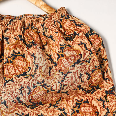 Beige - Kalamkari Block Printed Cotton Unisex Boxer/Shorts