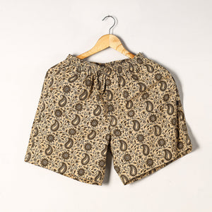Beige - Kalamkari Block Printed Cotton Unisex Boxer/Shorts