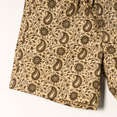 Beige - Kalamkari Block Printed Cotton Unisex Boxer/Shorts