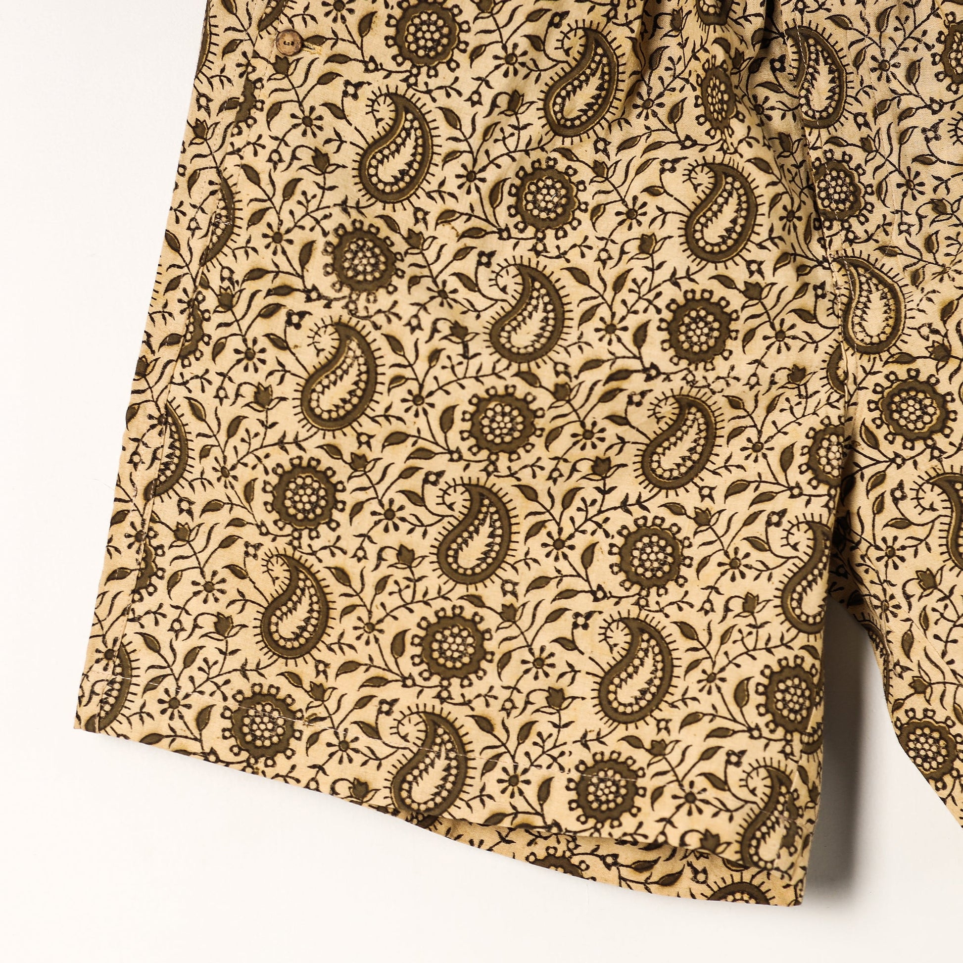 Beige - Kalamkari Block Printed Cotton Unisex Boxer/Shorts