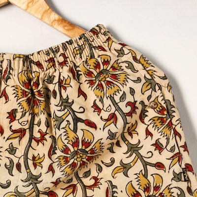 Beige - Kalamkari Block Printed Cotton Unisex Boxer/Shorts