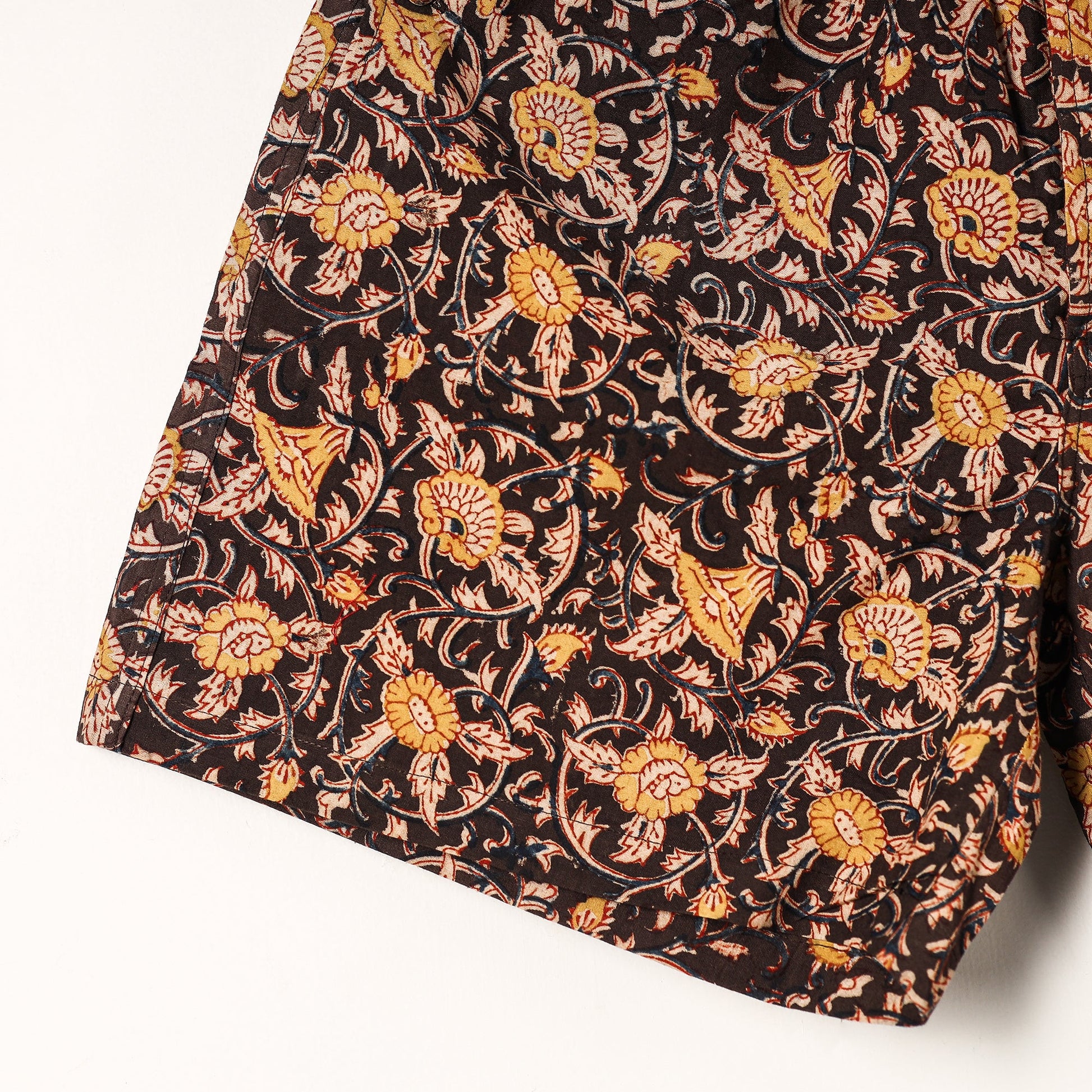 Brown - Kalamkari Block Printed Cotton Unisex Boxer/Shorts