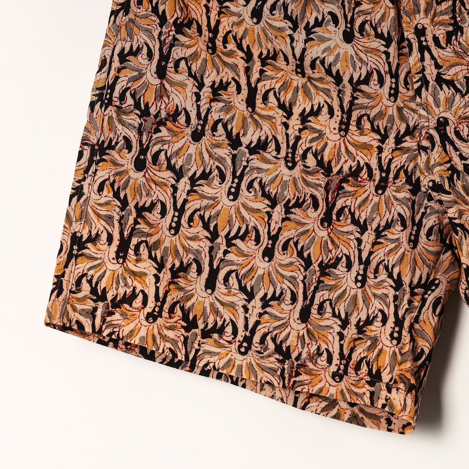 Brown - Kalamkari Block Printed Cotton Unisex Boxer/Shorts
