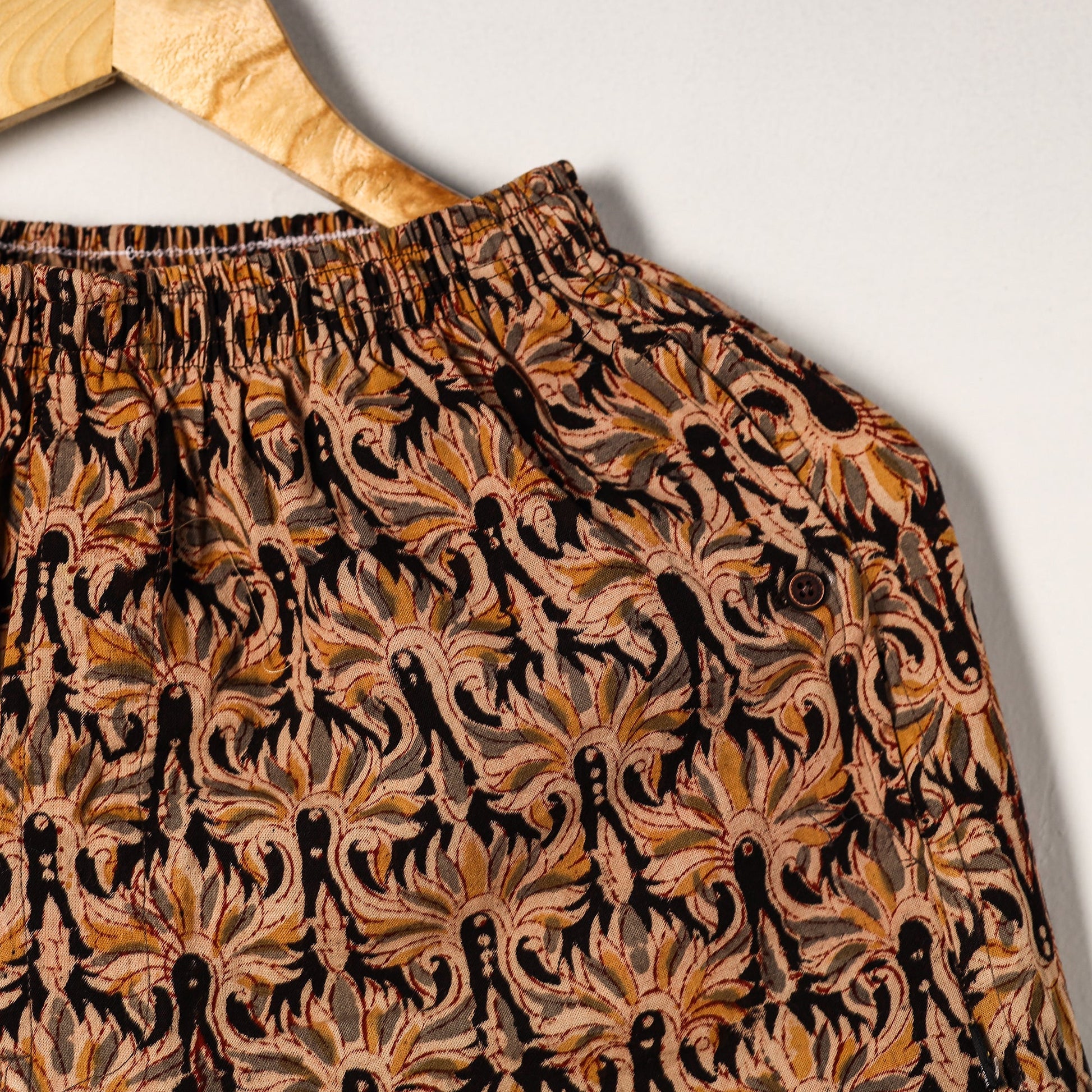 Brown - Kalamkari Block Printed Cotton Unisex Boxer/Shorts