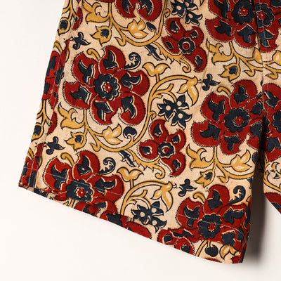 Beige - Kalamkari Block Printed Cotton Unisex Boxer/Shorts