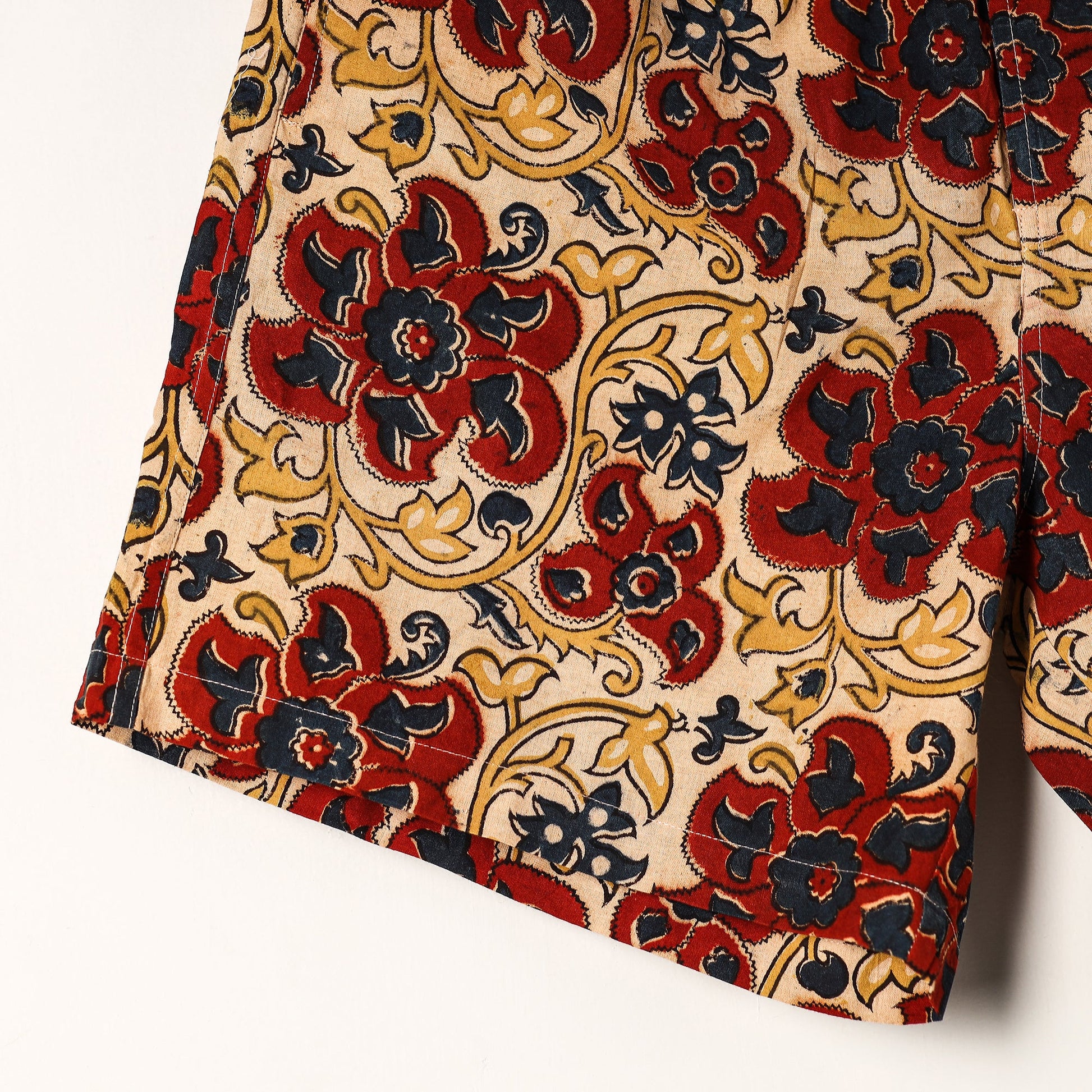 Beige - Kalamkari Block Printed Cotton Unisex Boxer/Shorts