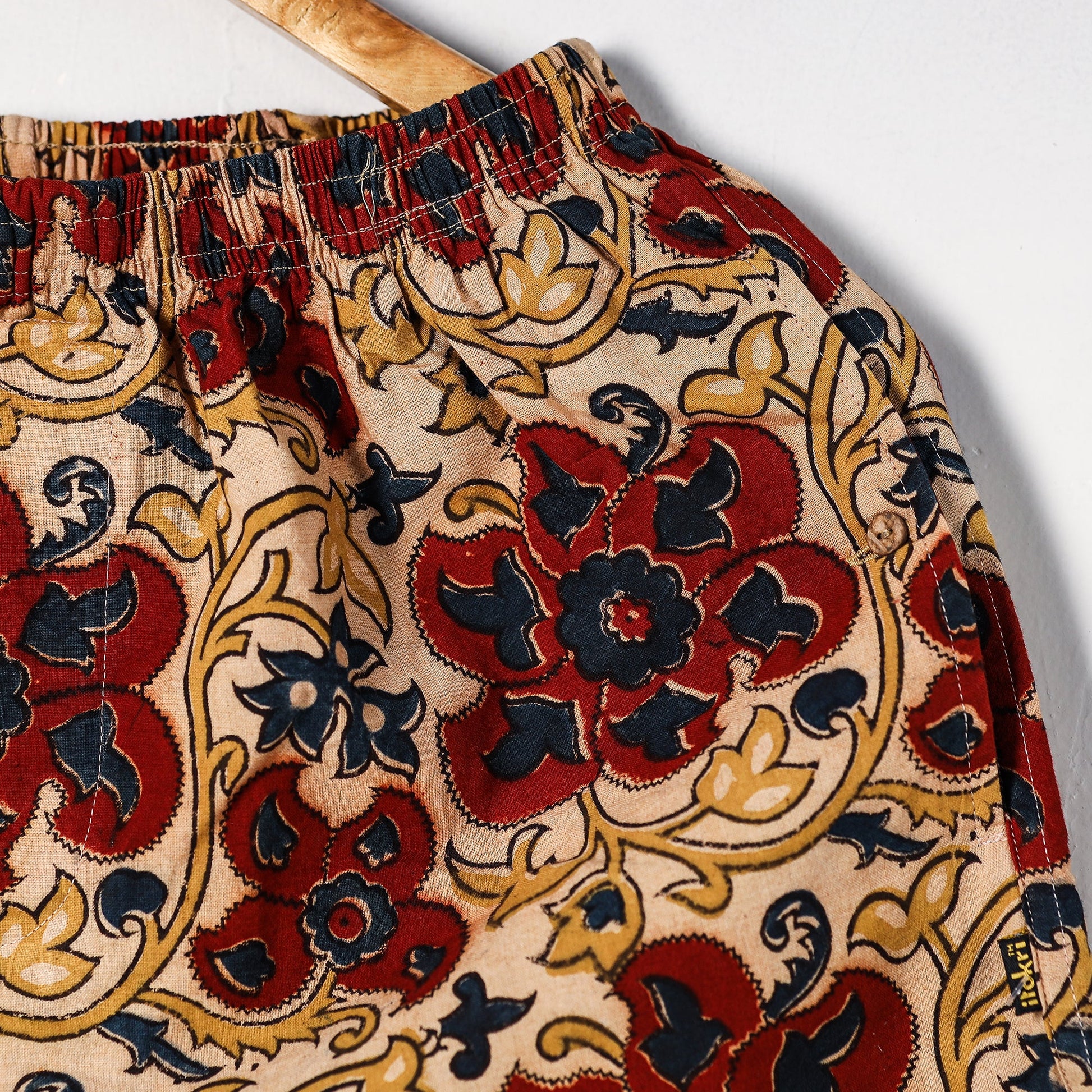Beige - Kalamkari Block Printed Cotton Unisex Boxer/Shorts