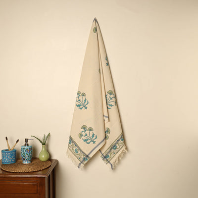 Beige - Block Printed Handloom Cotton Sanganeri Towel 10