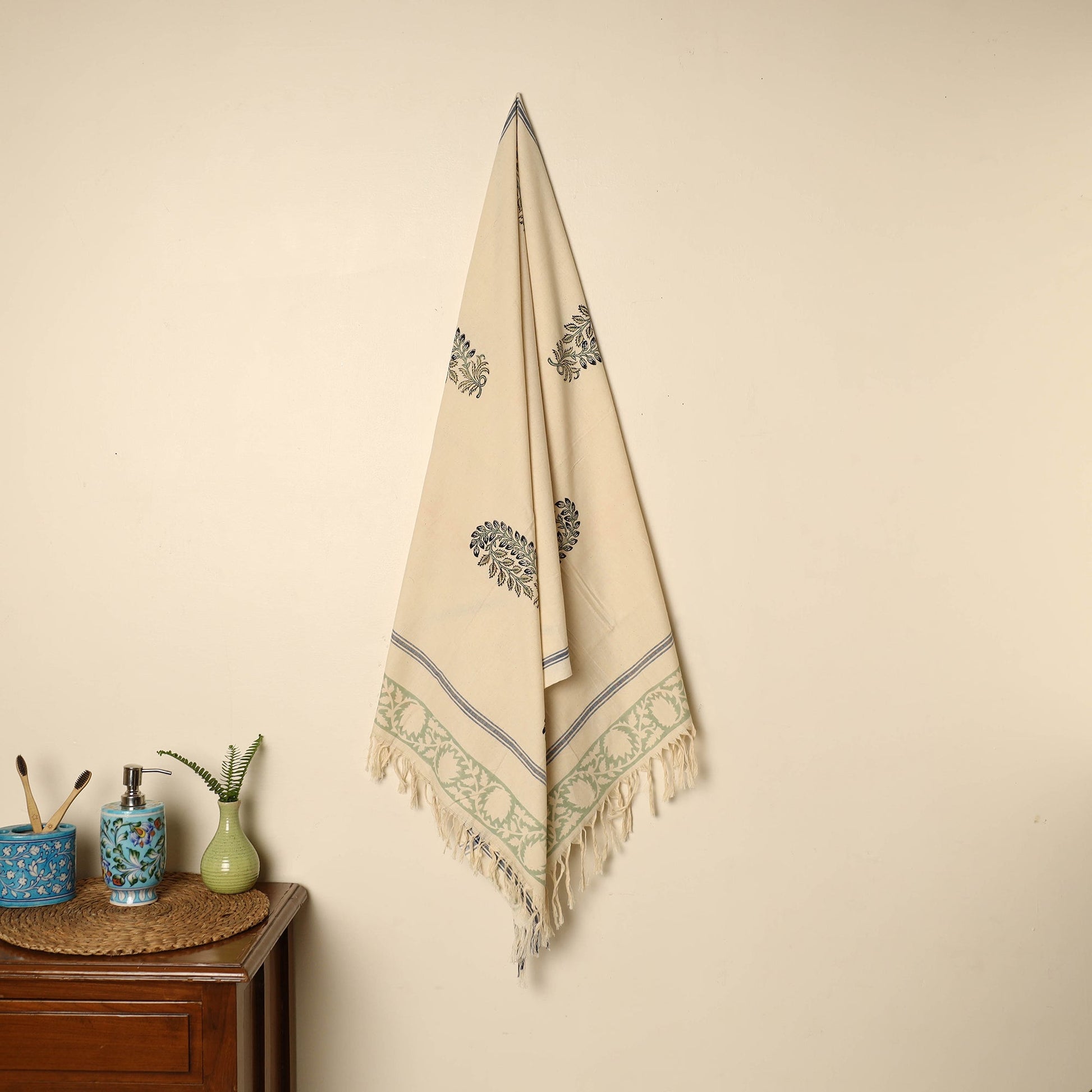 Beige - Block Printed Handloom Cotton Sanganeri Towel 15