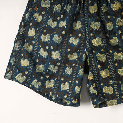 Blue - Bagru Block Printed Cotton Unisex Boxer/Shorts