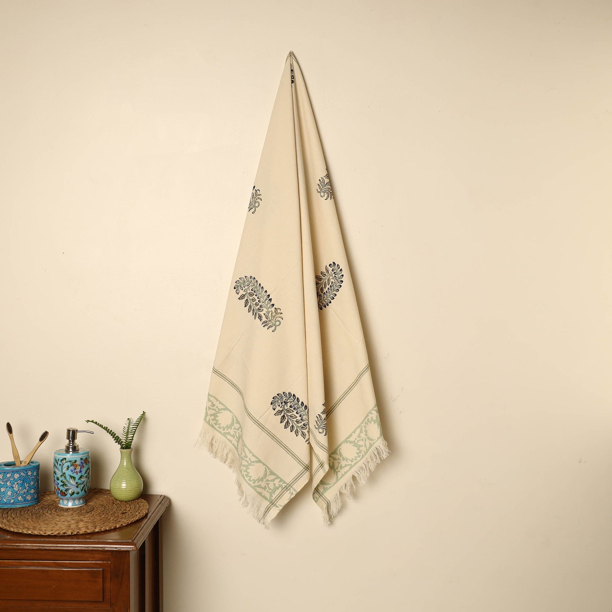 Beige - Block Printed Handloom Cotton Sanganeri Towel 20