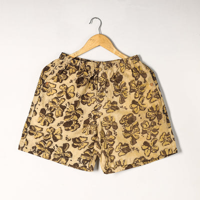 Beige - Bagru Block Printed Cotton Unisex Boxer/Shorts