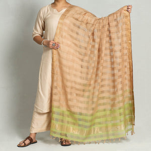 Brown - Original Mangalagiri Handloom Cotton Dupatta with Zari Border
