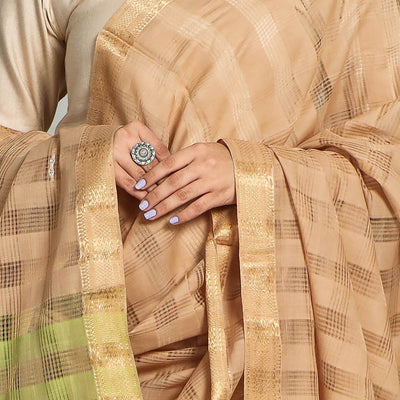 Brown - Original Mangalagiri Handloom Cotton Dupatta with Zari Border