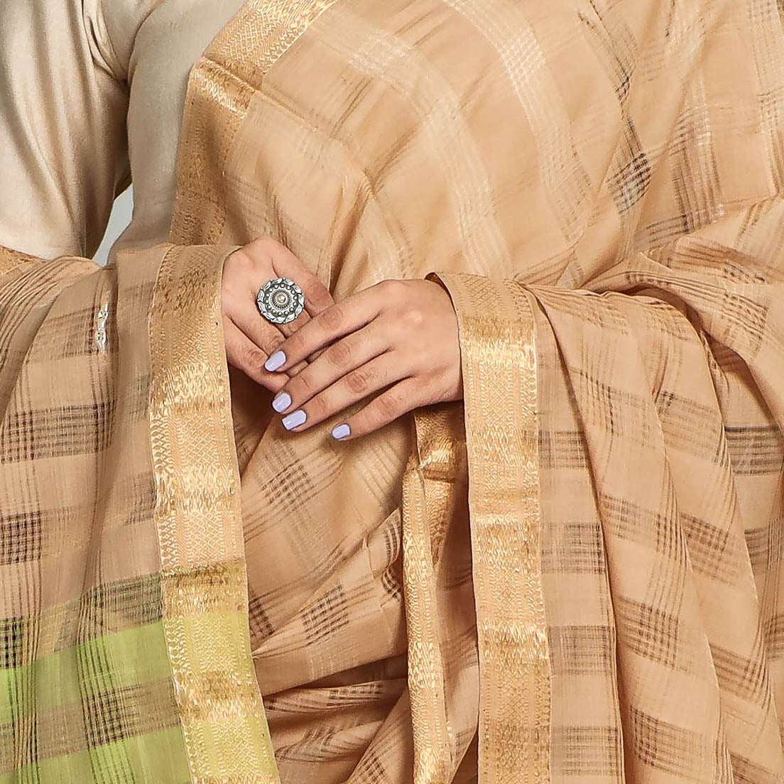 Brown - Original Mangalagiri Handloom Cotton Dupatta with Zari Border
