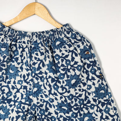 Blue - Bagru Block Printed Cotton Unisex Boxer/Shorts