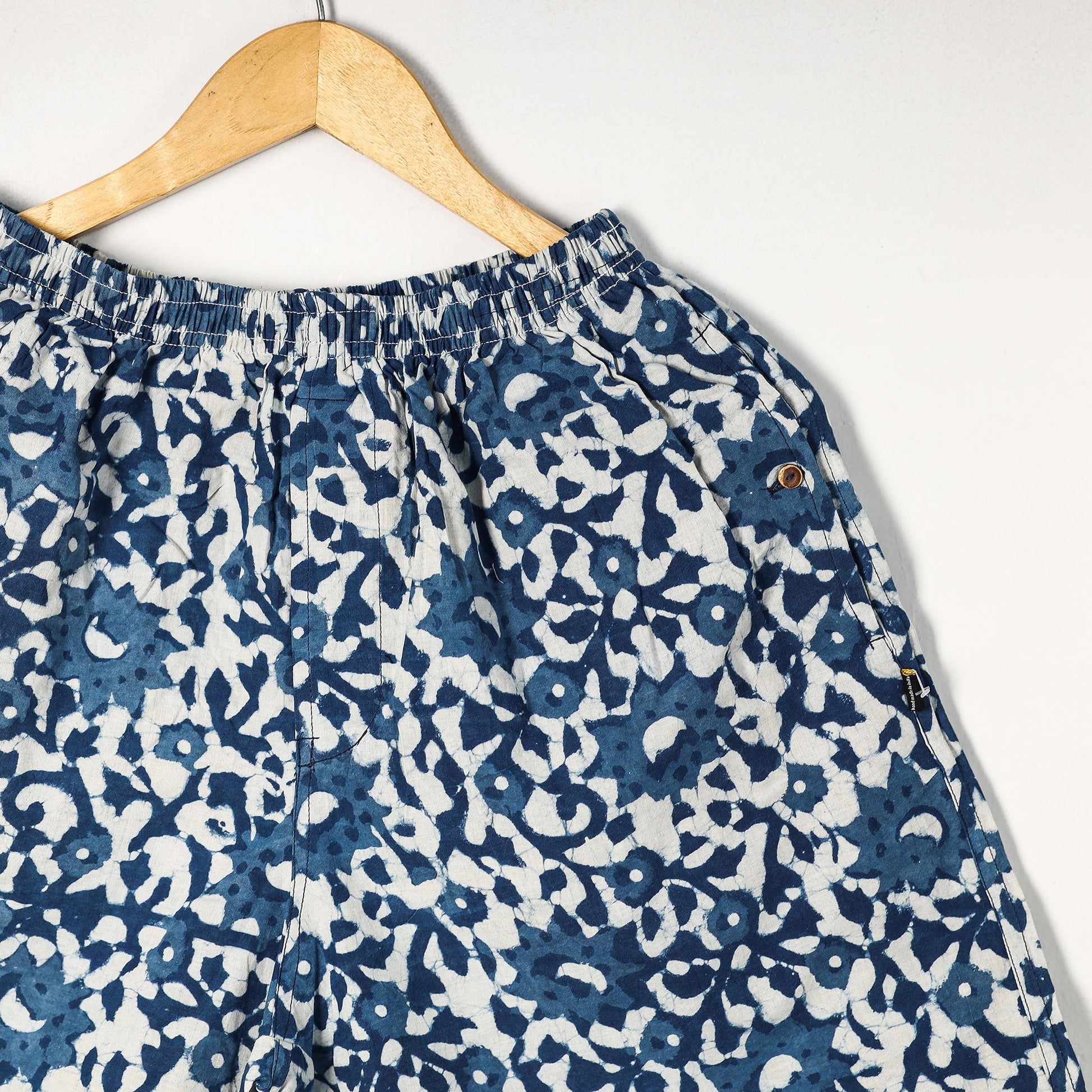 Blue - Bagru Block Printed Cotton Unisex Boxer/Shorts