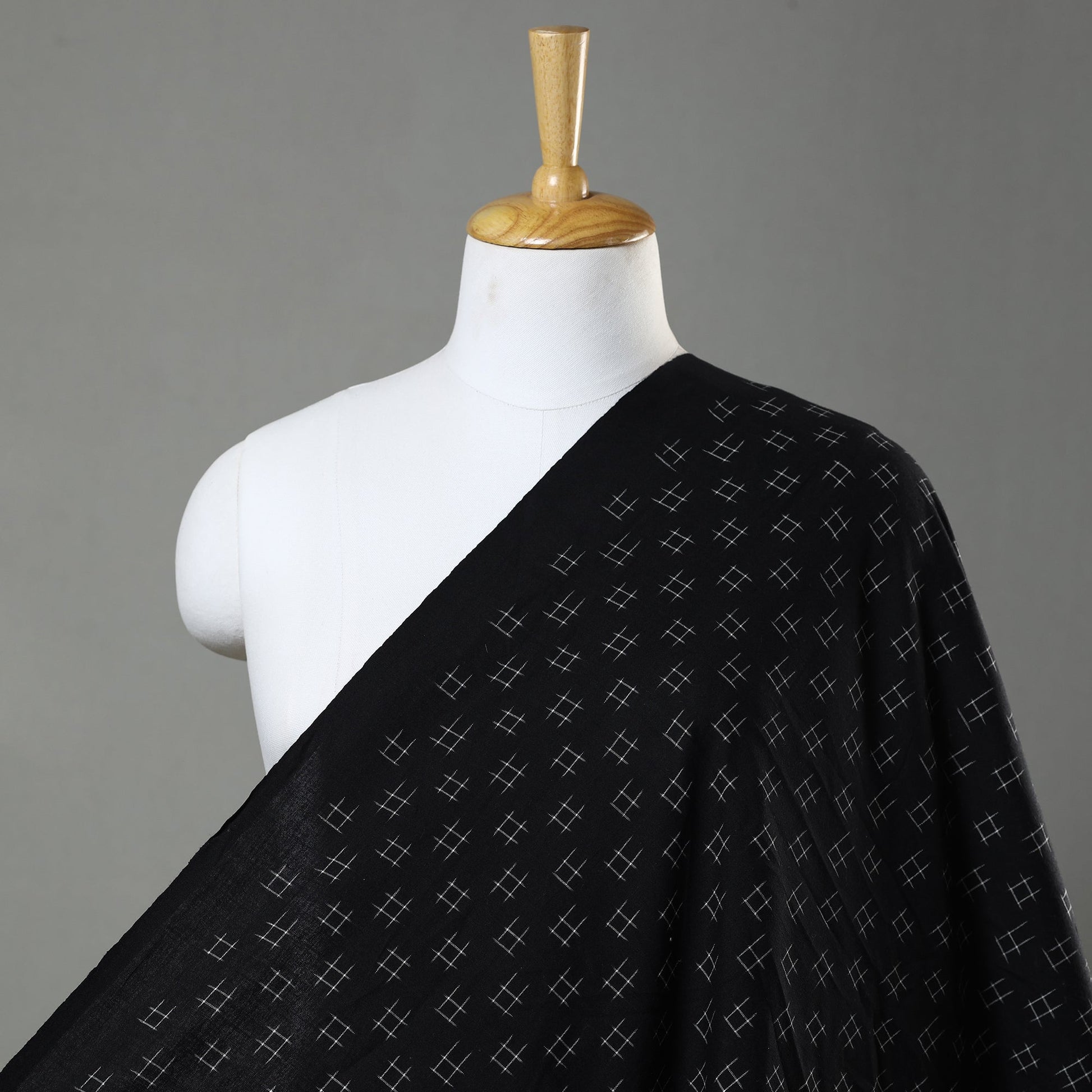 Black - Handloom Cotton Pochampally Double Ikat Fabric 03