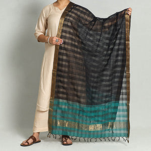 Black - Original Mangalagiri Handloom Cotton Dupatta with Zari Border