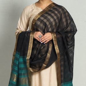 Black - Original Mangalagiri Handloom Cotton Dupatta with Zari Border