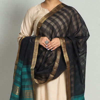 Black - Original Mangalagiri Handloom Cotton Dupatta with Zari Border