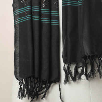 Black - Tangaliya Work Handwoven Cotton Stole with Tassels