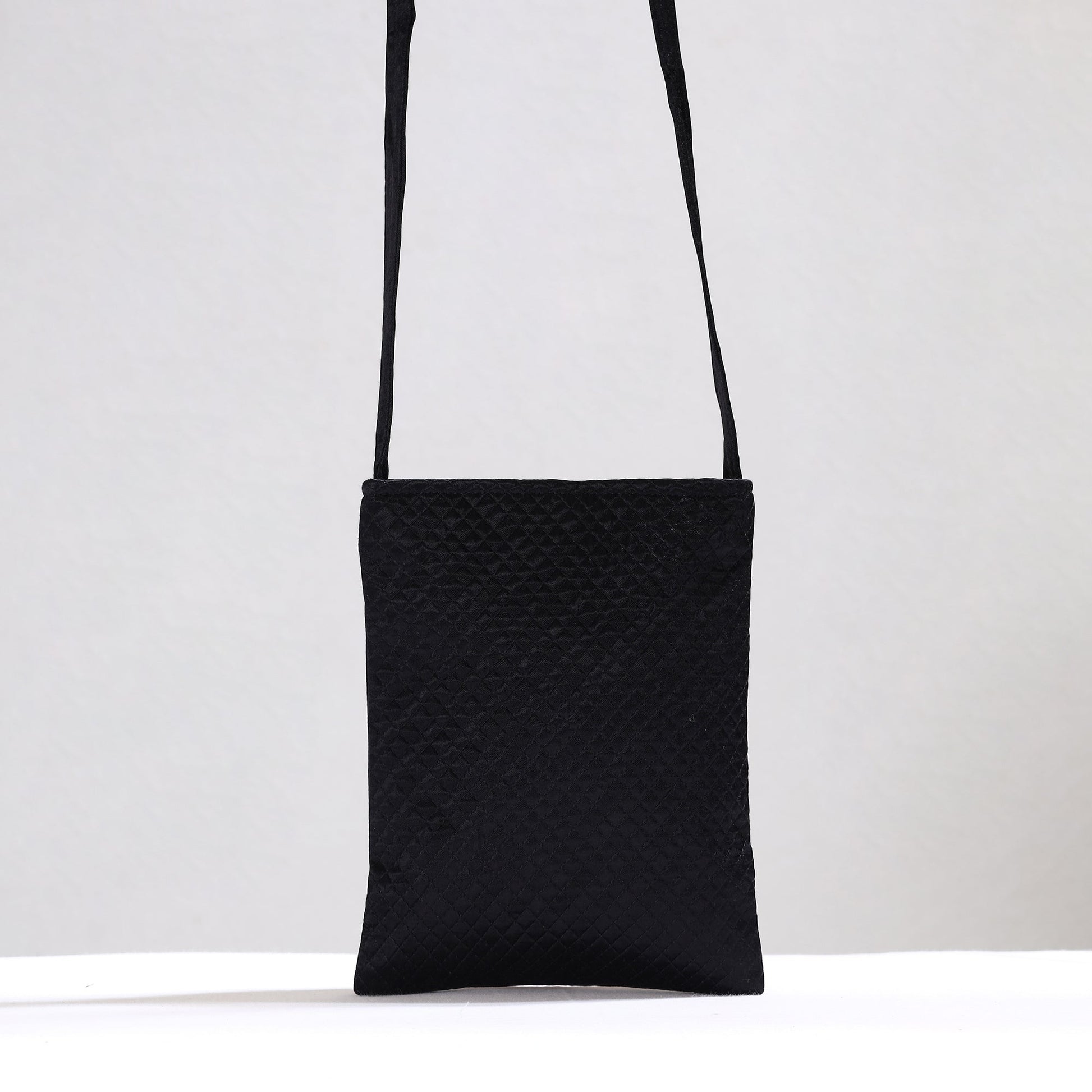 Black - Kutch Neran Hand Embroidery Mirror Work Mashru Silk Sling Bag 12