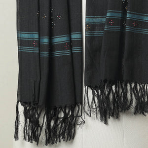 Black - Tangaliya Work Handwoven Cotton Stole with Tassels