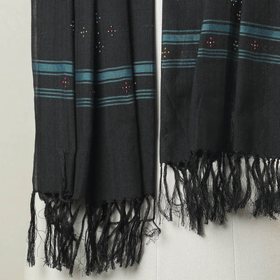 Black - Tangaliya Work Handwoven Cotton Stole with Tassels
