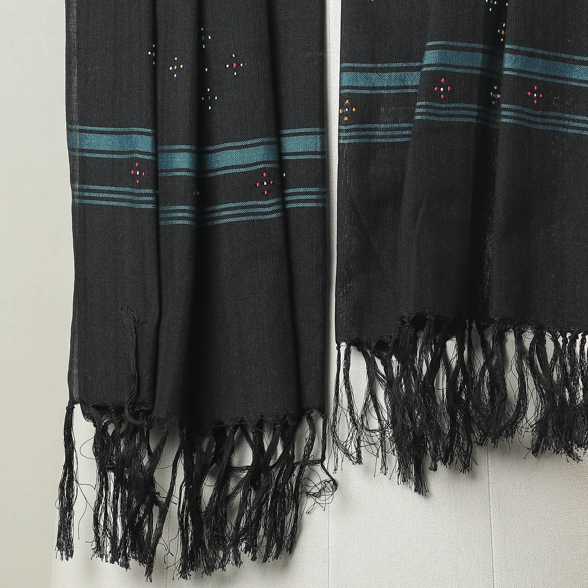 Black - Tangaliya Work Handwoven Cotton Stole with Tassels