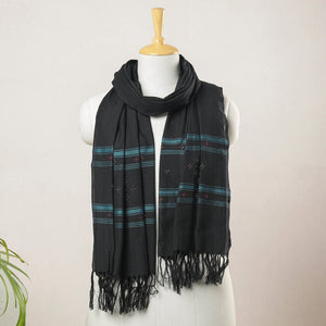 Black - Tangaliya Work Handwoven Cotton Stole with Tassels