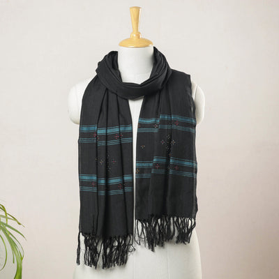 Black - Tangaliya Work Handwoven Cotton Stole with Tassels