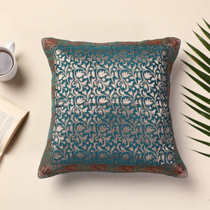 Blue - Banarasi Handwoven Silk Zari Cushion Cover (16 x 16 in)