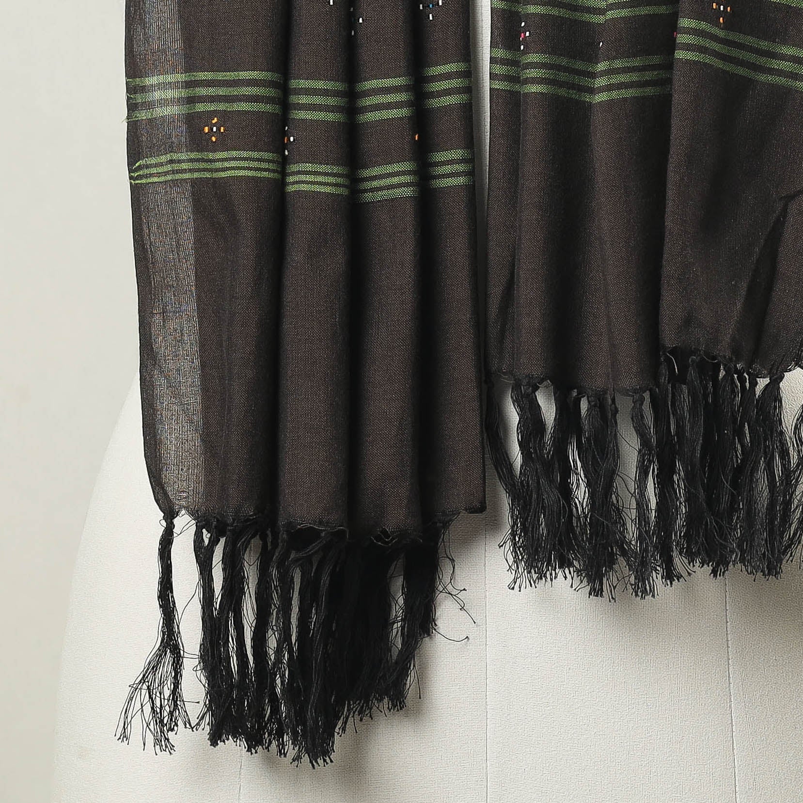 Black - Tangaliya Work Handwoven Cotton Stole with Tassels